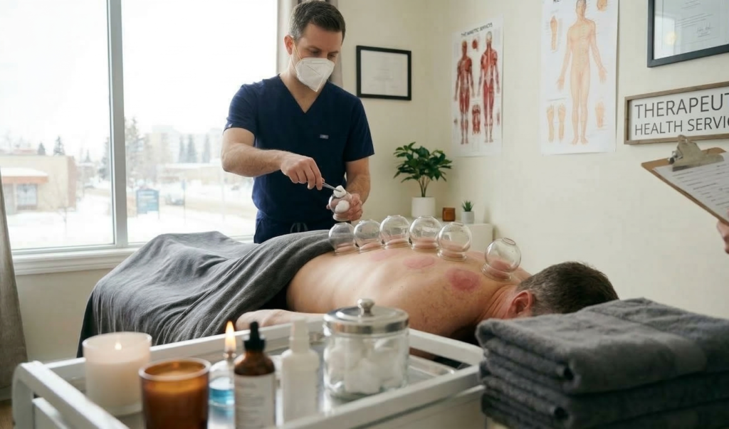 The interior of Massage Quest, a calm holistic wellness clinic in Edmonton, showing a clean and professional treatment room.