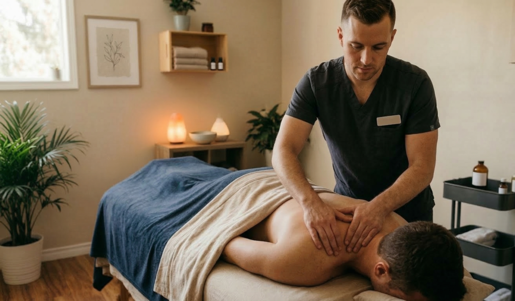 The calming and professional interior of the Massage Quest holistic wellness clinic Edmonton.